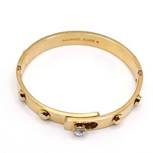 Michael Kors Gold Astor Studded Bangle Bracelet – Crystal Clasp Hinged Signed